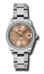 Rolex Datejust Pink Dial 18kt White Gold Diamond Bezel Ladies Watch 178384PRO