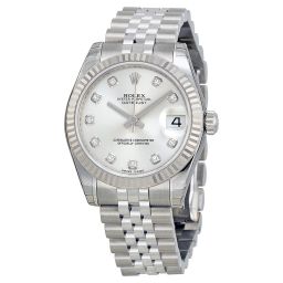 Rolex Datejust Silver Diamond Dial Jubilee Bracelet 18k White Gold Fluted Bezel Unisex Watch 178274SDJ