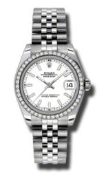 Rolex Datejust White Dial 18kt White Gold Diamond Bezel Ladies Watch 178384WSJ