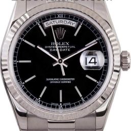 Rolex Day Date Black Index Dial President Bracelet 18k White Gold Men's Watch 118239BKSP