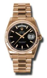 Rolex Day-Date Black Dial Automatic 18kt Rose Gold President Mens Watch 118235BKSP