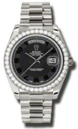 Rolex Day-Date II Black Concentric Dial Automatic 18kt White Gold Men's Watch 218349BKCAP