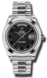 Rolex Day-Date II Black Concentric Dial Automatic Platinum Men's Watch 218206BKCAP