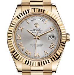 Rolex Day-Date II Silver Dial 18 Carat Yellow Gold Automatic Men's Watch 218238SRP