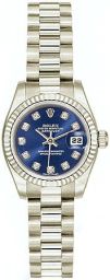 Rolex Datejust Blue Diamond Dial President Bracelet 18k White Gold Watch 179179BLDP