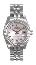 Rolex Datejust Mother of Pearl Arabic Dial Jubilee Bracelet 18k White Gold Fluted Bezel Ladies Watch 179174MAJ