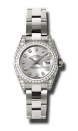 Rolex Lady Datejust Silver Diamond Dial 18k White Gold Diamond Case and Bezel Oyster Bracelet Watch 179159SDO