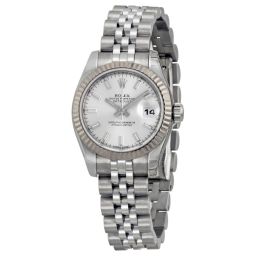 Rolex Datejust Silver Index Dial Jubilee Bracelet 18k White Gold Fluted Bezel Ladies Watch 179174SSJ