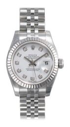 Rolex Datejust White Diamond Dial Jubilee Bracelet 18k White Gold Fluted Bezel Ladies Watch 179174WDJ