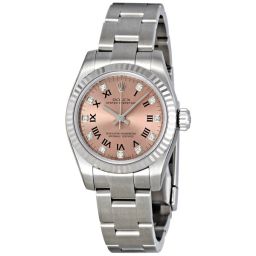 Rolex Oyster Perpetual Pink Roman Numeral and Diamond Dial Fluted 18kt White Gold Bezel Ladies Watch 176234PRDP