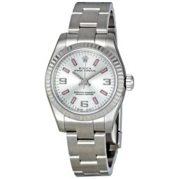 Rolex No Date Silver Arabic Pink Index Dial 18k White Gold Fluted Bezel Ladies Watch 176234SAPSO