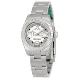Rolex No Date Silver Dial Oversized Arabic Dial Markers 18k White Gold Fluted Bezel Ladies Watch 176234SMAXI
