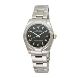 Rolex No Date Black Arabic Dial 18k White Gold Fluted Bezel Ladies Watch 177234BKSAO