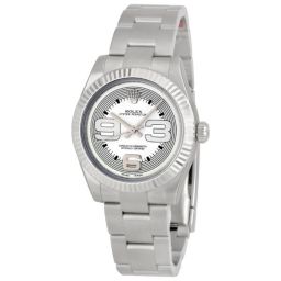 Rolex No Date Silver Dial Oversized Arabic Markers 18k White Gold Fluted Bezel Unisex Watch 177234SMAXI