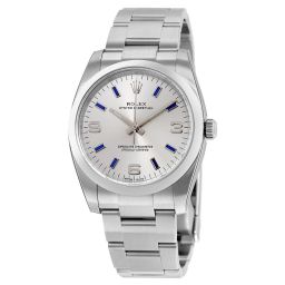 Rolex Airking Silver Arabic Blue Index Dial Domed Bezel Men's Watch 114200SABLSO