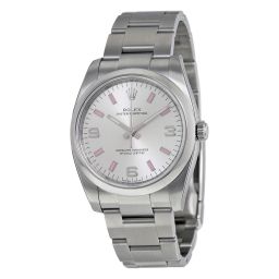 Rolex Oyster Perpetual Silver Arabic Pink Index Dial Domed Bezel Men's Watch 114200SAPSO