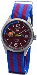 Seiko 5 F.C. Barcelona Burgundy Dial Striped Nylon Strap Automatic Men's Watch SRP305