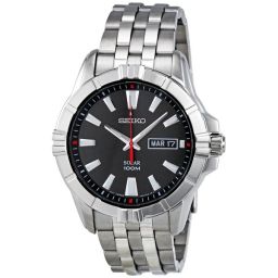 Seiko Black Dial Solar Power Stainless Steel Men's Watch SNE161