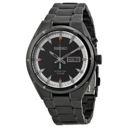 Seiko Kinetic Black and White Dial Black Ion-plated Men's Watch SMY153