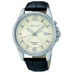 Seiko Kinetic Cream Dial Black Leather Men's Watch SKA667
