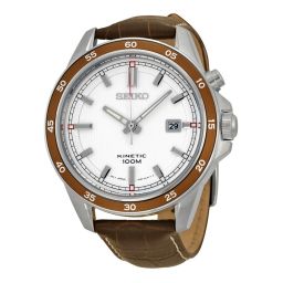 Seiko Kinetic White Dial Brown Leather Men's Watch SKA645