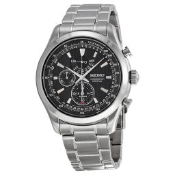 Seiko Neo Classic Alarm Perpetual Black Dial Stainless Steel Men's Watch SPC125