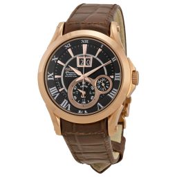 Seiko Premier Kinetic Perpetual Calendar Chronograph Black Dial Brown Leather Men's Watch SNP038