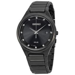 Seiko Solar Black Dial Black PVD Men's Watch SNE243