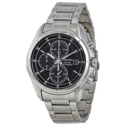 Seiko Solar Black Dial Stainless Steel Chronograph Men's Watch SSC001
