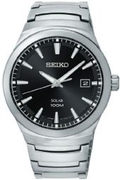 Seiko Solar Black Dial Stainless Steel Men's Watch SNE291