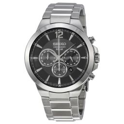 Seiko Solar Chronograph Black Dial Men's Stainless Steel Watch SSC321