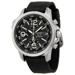 Seiko Solar Chronograph Black Dial Stainless Steel Black Nylon Men's Watch SSC135