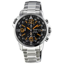 Seiko Solar Chronograph Black Dial Stainless Steel Men's Watch SSC077