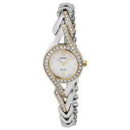 Seiko Solar Mother Of Pearl Dial Two-Tone Stainless Steel With Diamonds Ladies Watch SUP174
