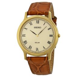 Seiko Solar Off White Dial Brown Leather Men's Watch SUP876