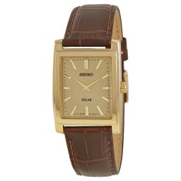 Seiko Solar Quartz Brown Leather Champagne Dial Men's Watch SUP896