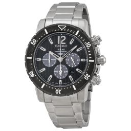 Seiko Solar Quartz Chronograph Black Dial Stainless Steel Men's Watch SSC245