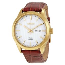 Seiko Solar White Dial Brown Leather Men's Watch SNE366P2S
