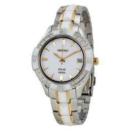 Seiko Solar White Dial Stainless Steel and White Ceramic Ladies Watch SNE880