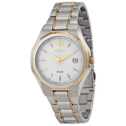 Seiko Solar White Dial Stainless Steel Men's Watch SNE156