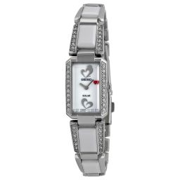 Seiko Solar White Dial White Ceramic Stainless Steel With Diamonds Ladies Watch SUP185