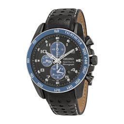 Seiko Sportura Chornograph Black Dial Black Leather Men's Watch SNAF37