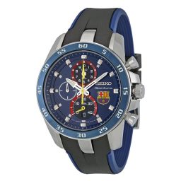 Seiko Sportura FC Barcelona Chronograph Blue Dial Blue Silicone Men's Watch SPC089P2