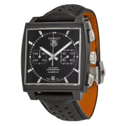 Tag Heuer Monaco Black Dial Chronograph Black Leather Men's Watch CAW211MFC6324