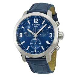 Tissot PRC 200 Chronograph Blue Dial Blue Leather Men's Watch T0554171604700
