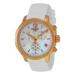 Tissot Quickster Chronograph Mother Of Pearl Dial White Silicon Band Gold-tone Steel Case Men's Sports Watch T0954173711700