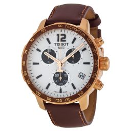 Tissot Quickster Chronograph Silver Dial Brown Leather Men's Sports Watch T095.417.36.037.01