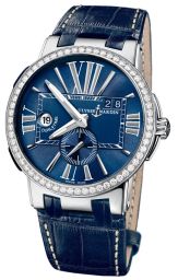Ulysse Nardin Executive Dual Time Blue Dial Diamond Bezel Blue Leather Men's Watch 243-00B-43