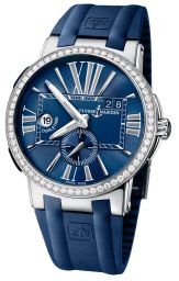 Ulysse Nardin Executive Dual Time Blue Dial Diamond Bezel Blue Rubber Men's Watch 243-00B-3-43