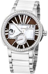 Ulysse Nardin Executive Dual Time Lady Brown Dial Stainless Steel And Ceramic Strap Automatic Ladies Watch 243-10B-7-30-05